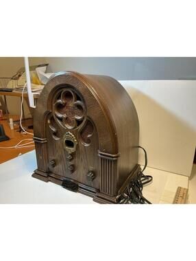 Vintage Philco Cathedral Style AM/FM Radio Working Wood Retro Reproduction